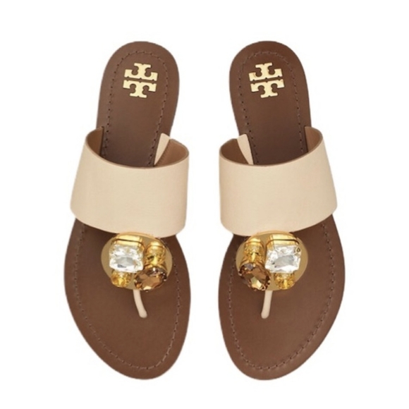 Tory Burch Sandals Patos Disk Embellished Dulce De Leche Womens 6 - Picture 10 of 10